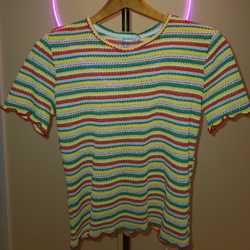 ZARA NWT LARGE One Love short sleeve stretchy top